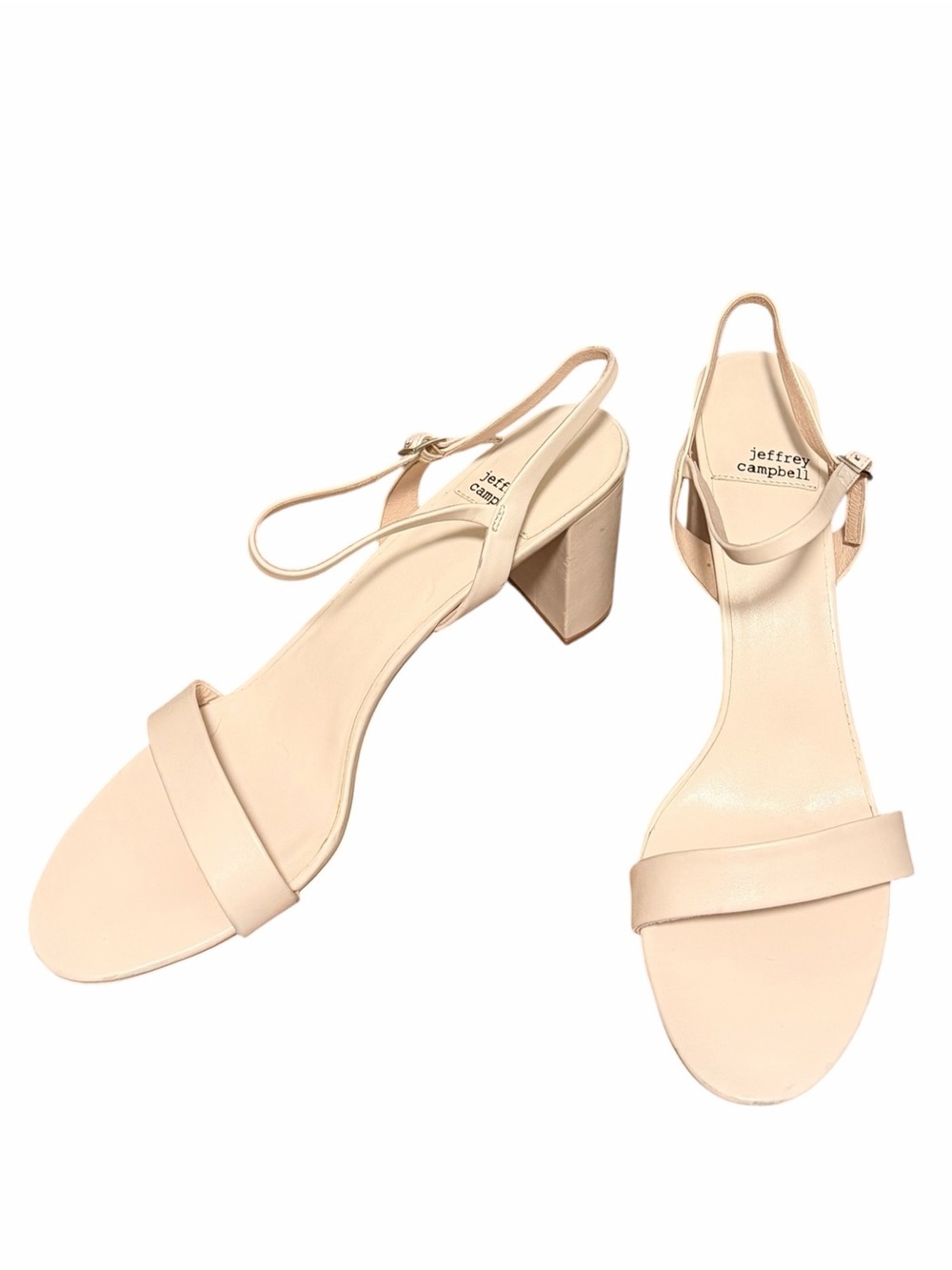 NWT Jeffrey Campbell Cream Nude Strappy Block Heel Sandals Size 11 FLAWED
